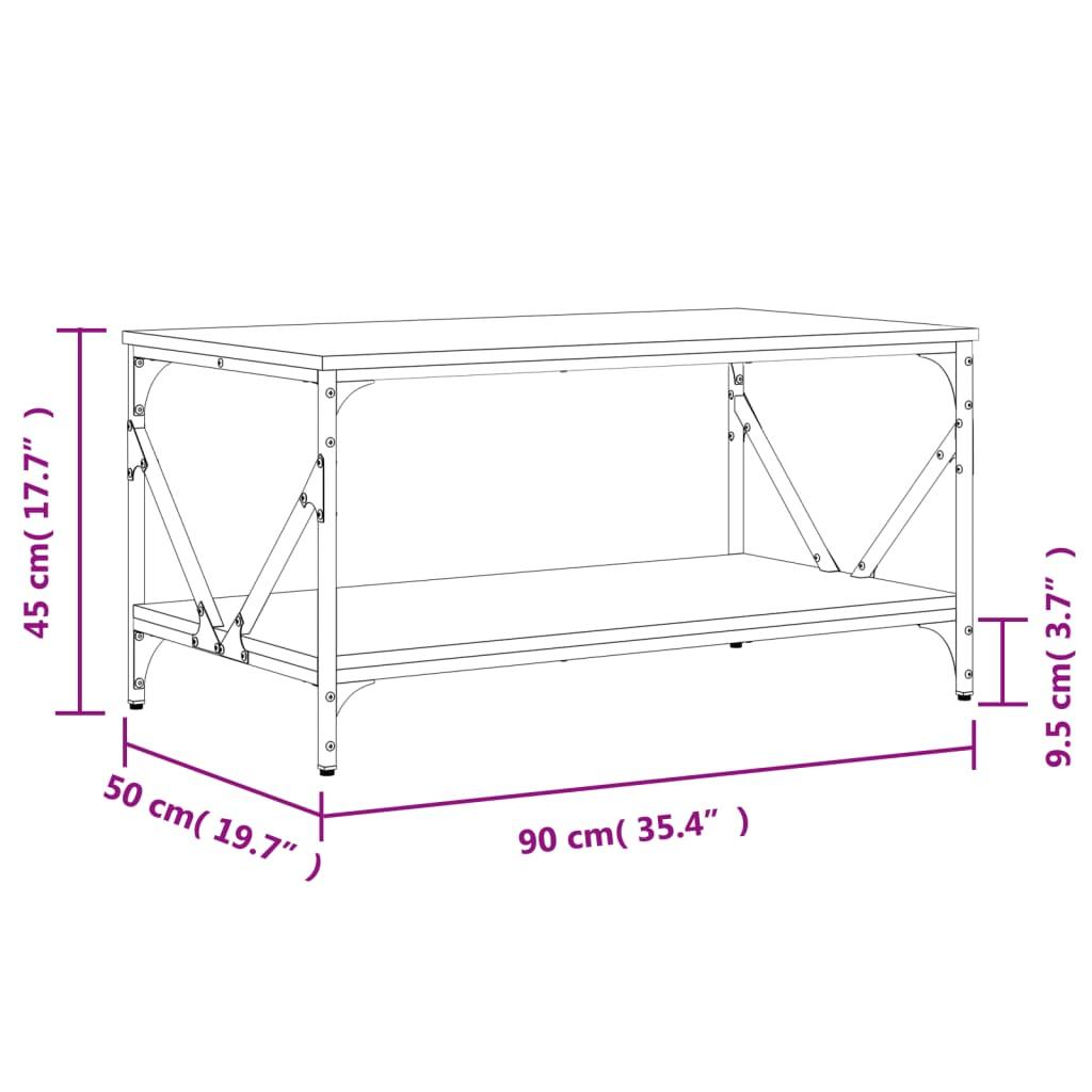 Stolik kawowy 90x50x45 cm z metalową ramą przydymiony dąb do salonu nr. 9