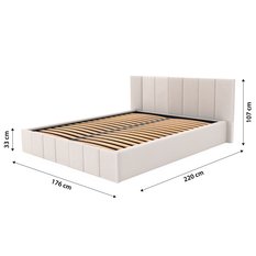 Łóżko tapicerowane 160x200 premium z pojemnikiem do sypialni kremowe wezgłowie 107 cm - Miniaturka zdjęcia nr 3