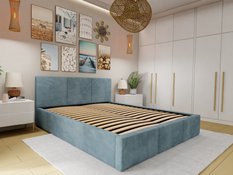 Łóżko tapicerowane do sypialni 180x200x120 cm podwójne z pojemnikiem modne morskie - Miniaturka zdjęcia nr 2