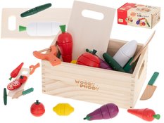 Warzywa drewniane do krojenia na magnes w skrzynce + akcesoria zabawka dla dzieci 25x10x15.5cm