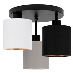 Lampa sufitowa 30x30x31 cm trzypunktowa z abażurami gwint E27 czarna z szaro-czarno-białymi abażurami do salonu - Miniaturka zdjęcia nr 3