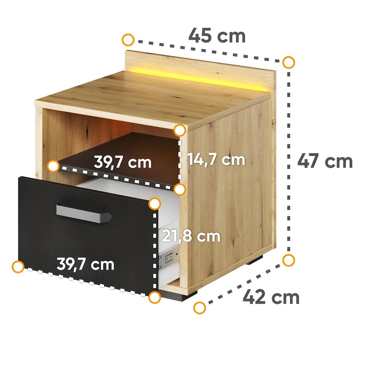 Szafka nocna Qubic 45 cm do sypialni dąb czarny  nr. 4