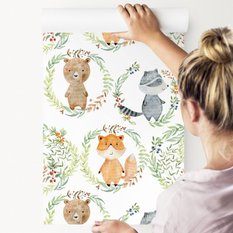 Tapeta DZIECIĘCA liski misie szopy pracze roślinki  - Miniaturka zdjęcia nr 6