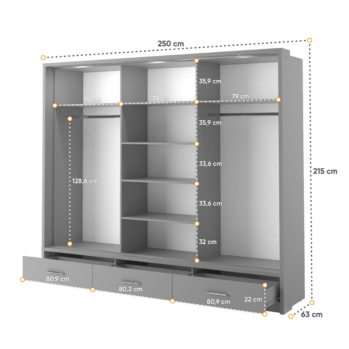 Szafa z lustrem Arti 250 cm do sypialni przedpokoju garderoby szary nr. 5