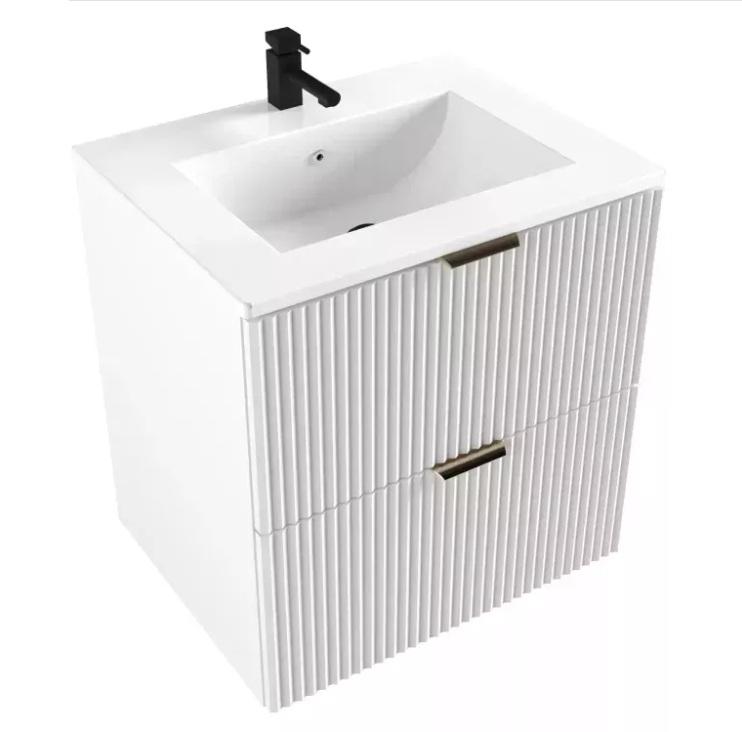 Szafka łazienkowa WILLY 60x46x58 cm z umywalką biała wisząca ryflowane fronty 2 szuflady do łazienki  nr. 2