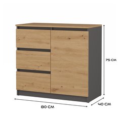 Komoda 1D3S 80x40x75 cm nowoczesna szafka z szufladami i drzwiami do sypialni pokoju antracyt dąb artisan - Miniaturka zdjęcia nr 6