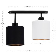 Lampa sufitowa 37x15x30 cm dwupunktowy spot z abażurami gwint E27 czarna z czarno-białymi abażurami do salonu - Miniaturka zdjęcia nr 4