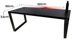 Biurko gamingowe model 3 Low 160x71x80 cm czarne LOFT LED RGB pilot przepust HUB USB blat 3,6 cm - Miniaturka zdjęcia nr 2