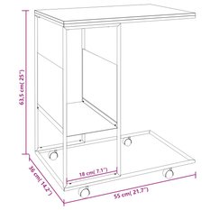 Stolik kawowy 55x36x63,5 cm boczny na kółkach na metalowej ramie czarny do salonu - Miniaturka zdjęcia nr 6