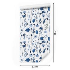 Tapeta Do Sypialni Niebieskie POLNE Kwiaty Motyle 53x1000  - Miniaturka zdjęcia nr 2