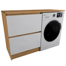 Szafka łazienkowa 124 cm z blatem nad pralkę dąb wotan biały mat - Miniaturka zdjęcia nr 1