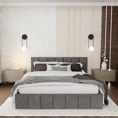 Łóżko tapicerowane 140x200 premium z pojemnikiem do sypialni grafitowe wezgłowie 107 cm - Miniaturka zdjęcia nr 2