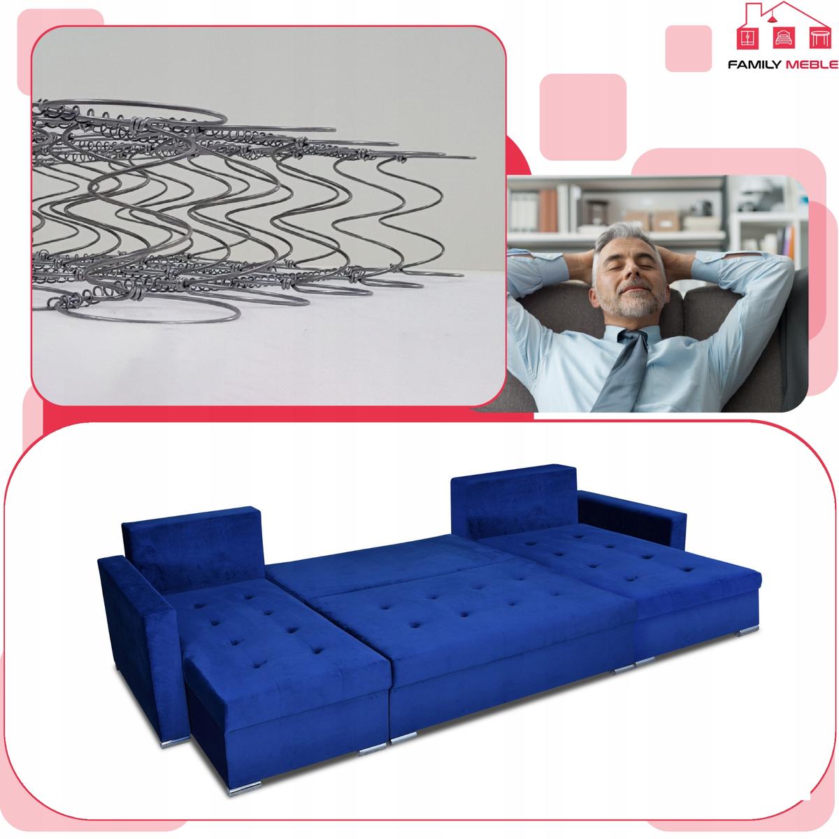 Narożnik Varius BIG 297x74x140 cm kształt U z funkcją spania i przechowywania do salonu Royal niebieski nr. 5