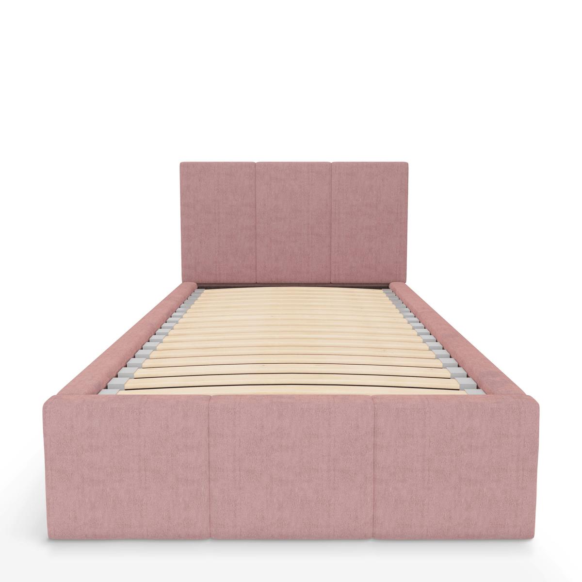Łóżko Pojedyncze 90x200cm łóżko tapicerowane z pojemnikiem różowe do sypialni wezgłowie 100 cm nr. 7