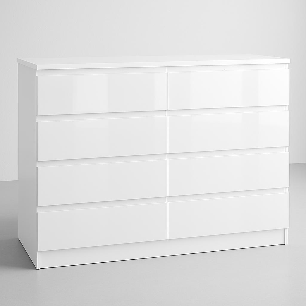 Komoda MARTUSIA 120x97x40 cm 8 szuflad do sypialni salony biały połysk