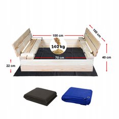 Piaskownica 100x100 cm drewniana z ławkami zamykana do ogrodu  - Miniaturka zdjęcia nr 8