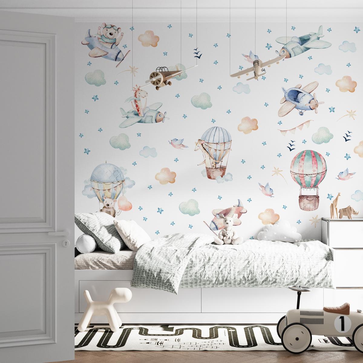 Naklejki Ścienne Dla Dzieci Samoloty Balony 120x60 Ptaki ZESTAW nr. 7