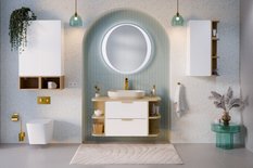 Szafka pod umywalkę 100 cm z blatem Aster White zestaw regał otwarty wisząca gładka biała dąb cremona do łazienki  - Miniaturka zdjęcia nr 8