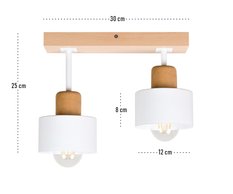 Lampa sufitowa 12 x 30 x 25 cm dwupunktowy spot z drewna i metalu gwint E27 biała do salonu - Miniaturka zdjęcia nr 3