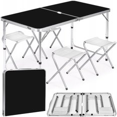 Stół składany z otworem 120x60cm Heckermann Czarny + 4x Taboret