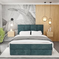 Łóżko kontynentalne 140x200x113 cm tapicerowane podwójne z materacem turkusowe - Miniaturka zdjęcia nr 8