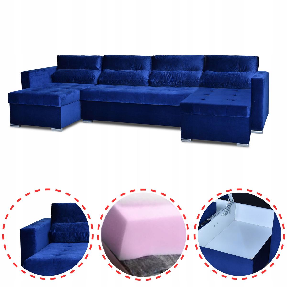 Narożnik Varius BIG 297x74x140 cm kształt U z funkcją spania i przechowywania do salonu Royal niebieski nr. 2