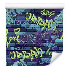 Tapeta młodzieżowa napisy graffiti imitacja cegły