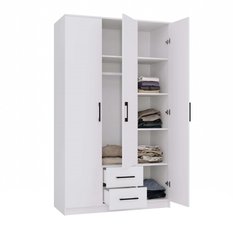 Szafa Romana 205x120x52 cm do sypialni przedpokoju 3 drzwi i 2 szuflady z półkami biała - Miniaturka zdjęcia nr 2