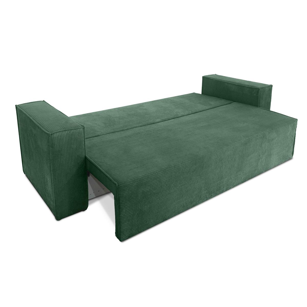 Kanapa rozkładana Verona 248x52x93 cm wersalka z funkcją spania i pojemnikiem sprężyny bonell sztruks butelkowa zieleń do salonu nr. 14