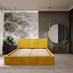 Łóżko tapicerowane do sypialni 180x200x88 cm podwójne z pojemnikiem modne żółte - Miniaturka zdjęcia nr 9