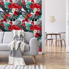 Tapeta ścienna do salonu kwiaty, rośliny, flamingi  - Miniaturka zdjęcia nr 4