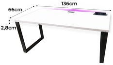 Biurko gamingowe model 3 Top 136x66x2.8 cm białe komputerowe led stabilne loftowe do pokoju gracza - Miniaturka zdjęcia nr 2