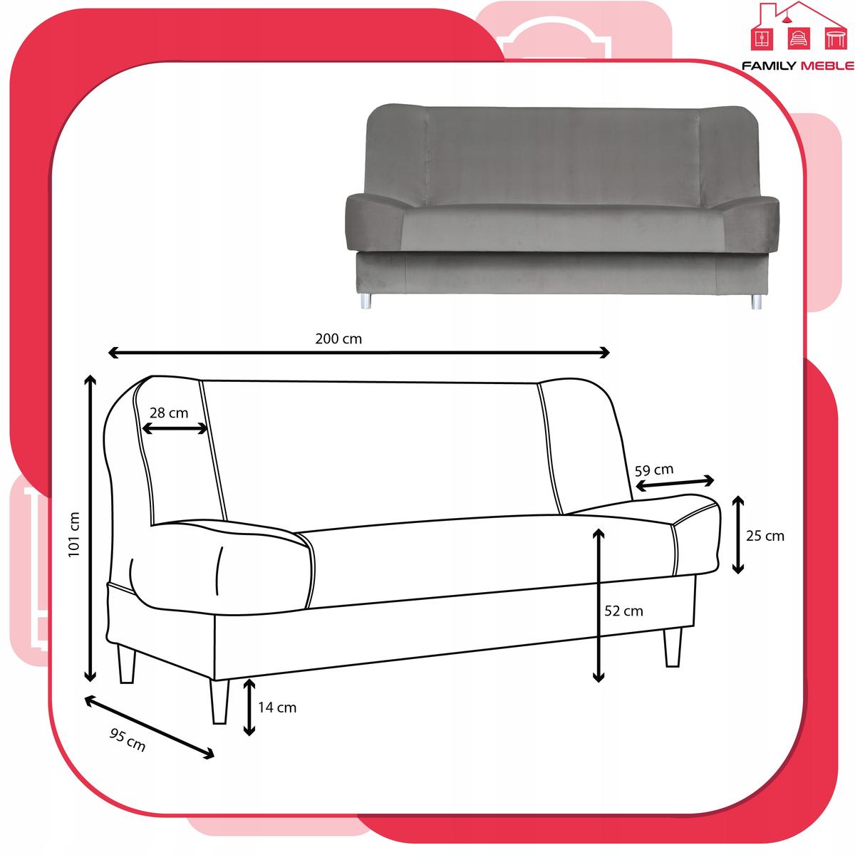 Wersalka SARA 200x95 cm szara rozkładana kanapa z pojemnikiem sofa do salonu Royal nr. 9