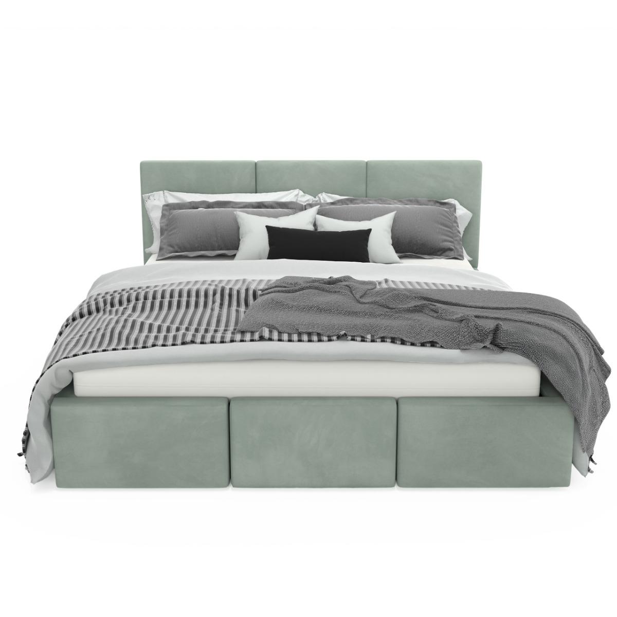Łóżko tapicerowane do sypialni 180x200x120 cm podwójne z pojemnikiem modne miętowe nr. 11