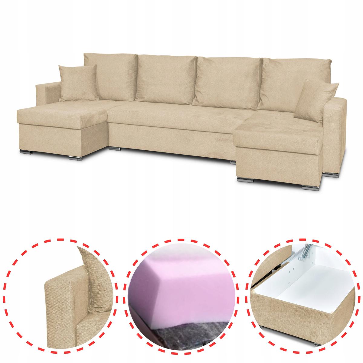 Narożnik Bella BIG 298x74x140 cm kształt U z funkcją spania i przechowywania Angel beżowy nr. 2