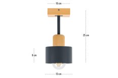 Lampa sufitowa 12 x 12 x 25 cm jednopunktowy spot z drewna i metalu gwint E27 antracytowa do salonu - Miniaturka zdjęcia nr 3