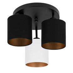 Lampa sufitowa 30x30x31 cm trzypunktowa z abażurami gwint E27 czarna z czarno-białymi abażurami do salonu - Miniaturka zdjęcia nr 1