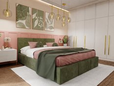 Łóżko tapicerowane do sypialni 180x200x88 cm podwójne z pojemnikiem modne khaki - Miniaturka zdjęcia nr 5
