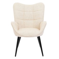 Fotel uszak tapicerowany wypoczynkowy 69x63x89 cm do salonu biura nogi czarne, beżowy - Miniaturka zdjęcia nr 3