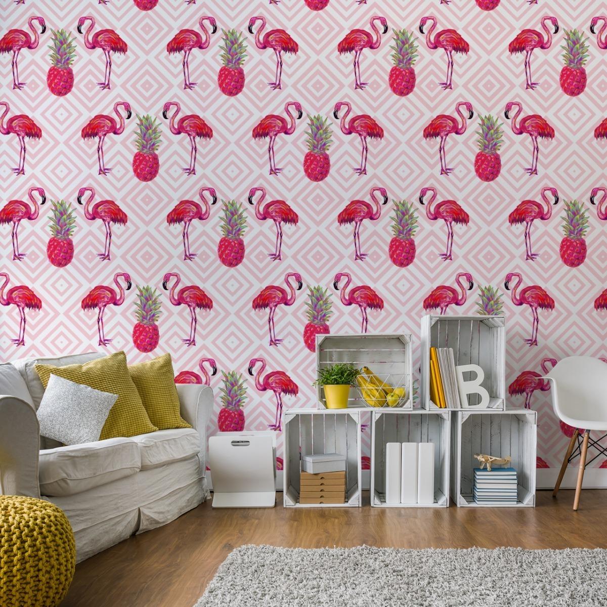 Tapeta Ścienna Różowe FLAMINGI Ananasy Abstrakcja 53x1000  nr. 5