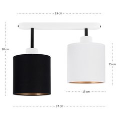 Lampa sufitowa 37 x 15 x 30 cm dwupunktowy spot gwint E27 biała z zarno-białymi abażurami do salonu - Miniaturka zdjęcia nr 4