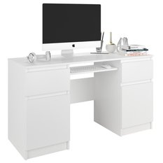 Biurko MODERN 135x50 cm białe z dwoma szafkami z szufladami do biura 