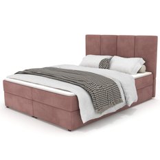 Łóżko kontynentalne 180x200x113 cm tapicerowane podwójne z materacem brudny róż  - Miniaturka zdjęcia nr 9