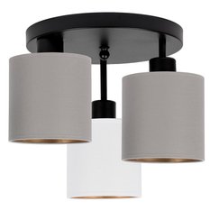 Lampa sufitowa 30x30x31 cm trzypunktowa z abażurami gwint E27 czarna z szaro-białymi abażurami do salonu - Miniaturka zdjęcia nr 3