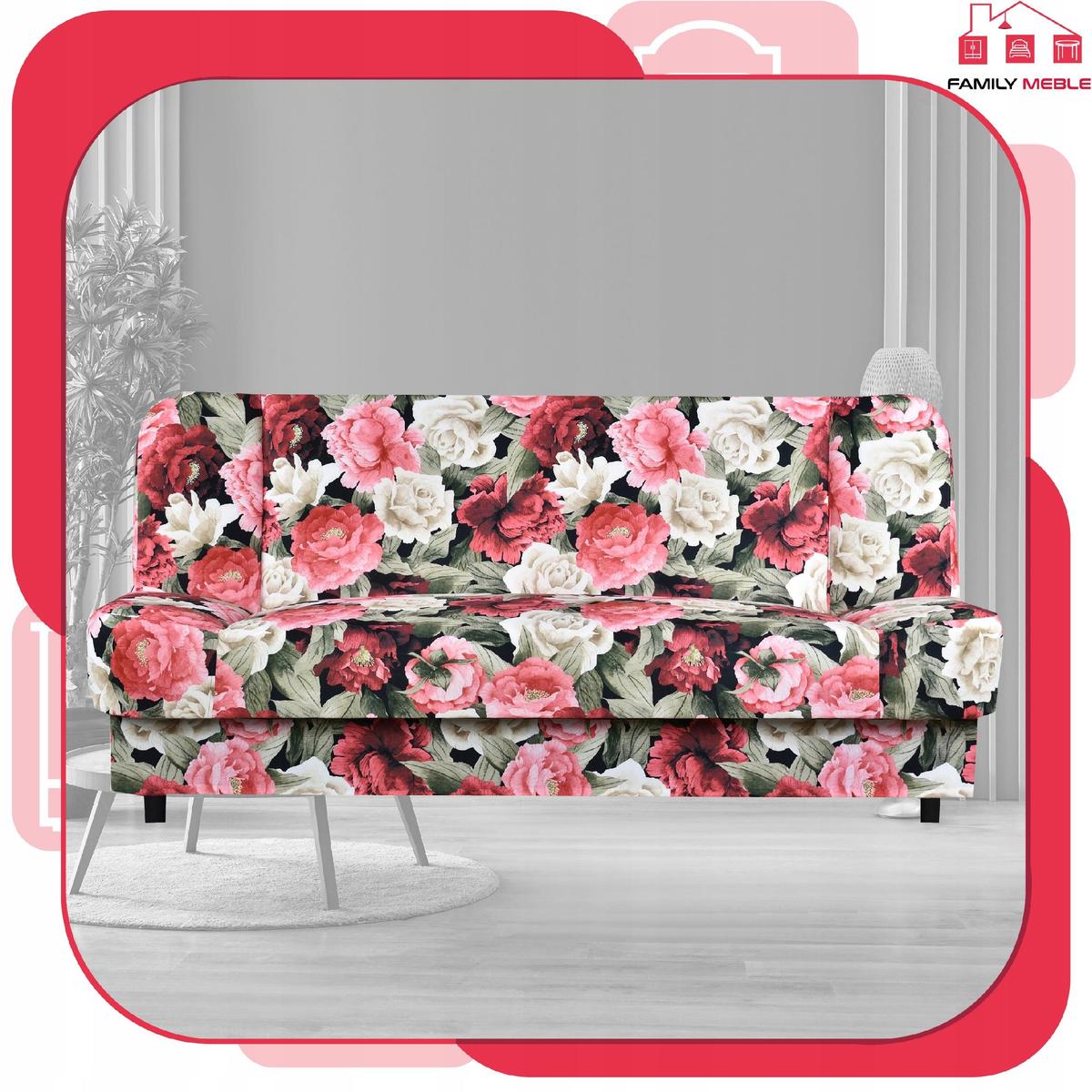 Wersalka SARA PRINT 200x95 cm kwiaty rozkładana kanapa z pojemnikiem sofa do salonu Flowers nr. 2