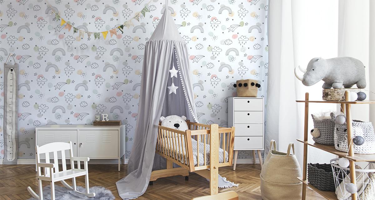Tapeta Dziecięca Rysowane CHMURKI Gwiazdki Tęcza 53x1000  nr. 5