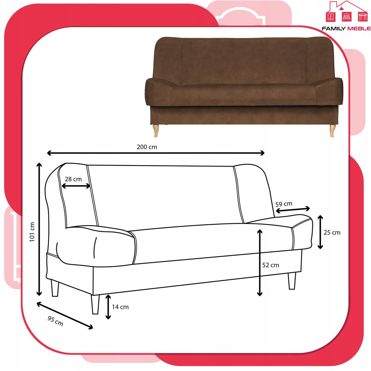 Wersalka SARA 200x95 cm brązowa rozkładana kanapa z pojemnikiem sofa do salonu Aura nr. 9