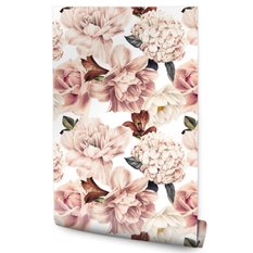 Tapeta Do Salonu Akwarelowe KWIATY Lilie Hortensje PEONIE Natura  - Miniaturka zdjęcia nr 1