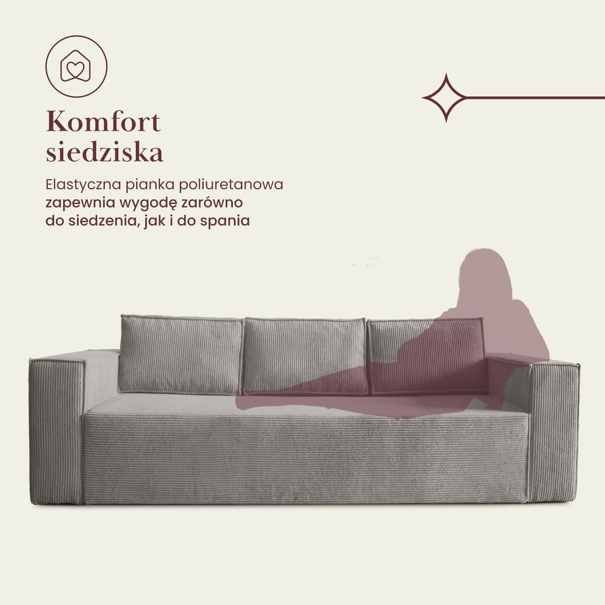 Kanapa rozkładana Verona 248x52x93 cm wersalka z funkcją spania i pojemnikiem pianka sztruks szary do salonu nr. 7