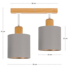 Lampa sufitowa 15 x 35 x 31 cm dwupunktowy spot z drewna gwint E27 szara do salonu - Miniaturka zdjęcia nr 4